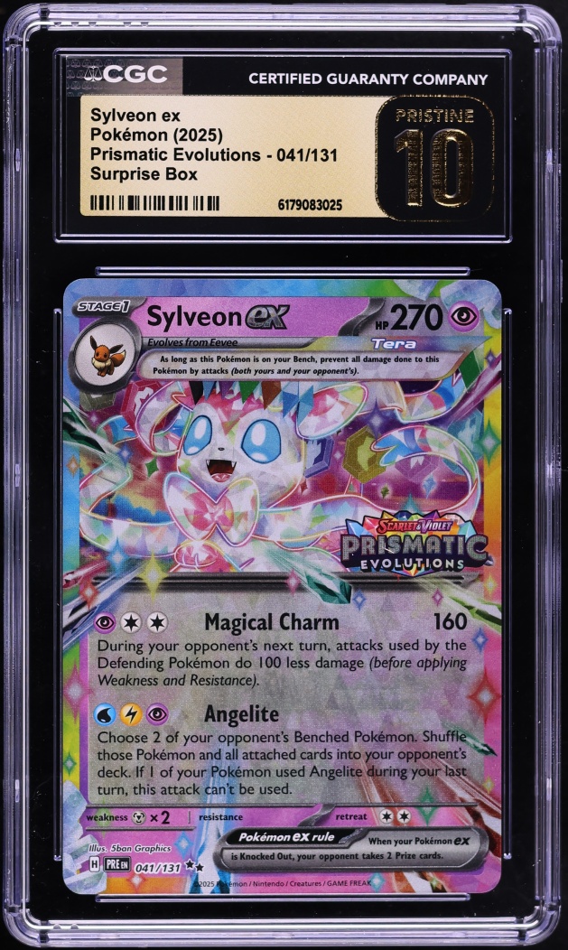 2025 Pokemon SV Prismatic Evolutions Surprise Box Holo Sylveon ex #41 CGC 10 PRISTINE