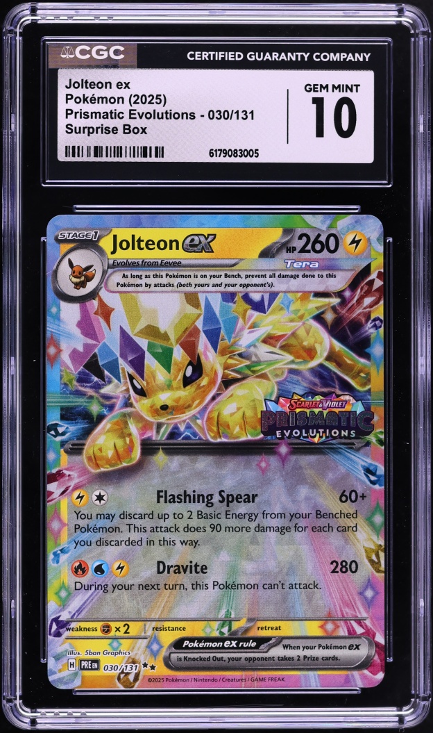 2025 Pokemon Scarlet & Violet Prismatic Evolutions Surprise Box Holo Jolteon ex #30 CGC 10 GEM