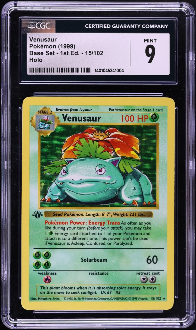 1999 Pokemon Base Set Shadowless 1st Edition Holo Venusaur #15 CGC 9 MINT