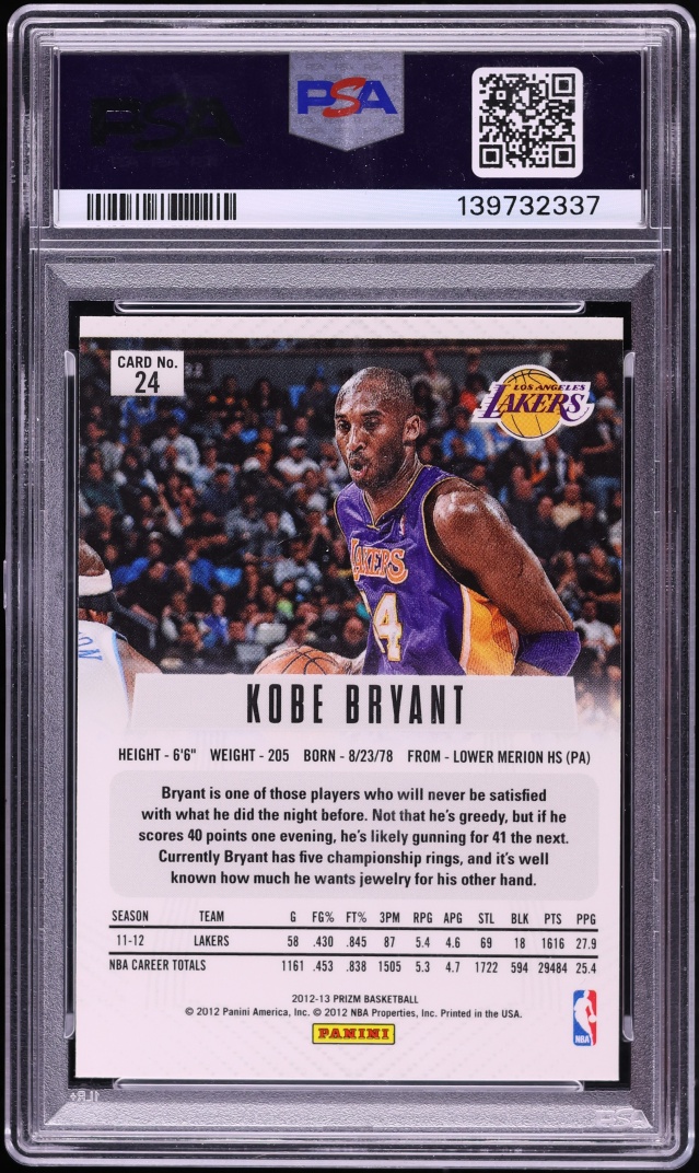 2012 Panini Prizm Silver Kobe Bryant #24 PSA 9 MINT