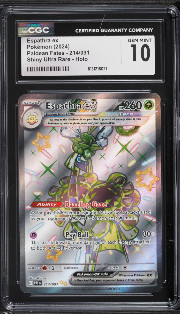 2024 Pokemon Scarlet & Violet Paldean Fates Full Art Shiny Espathra ex #214 CGC 10 GEM MINT
