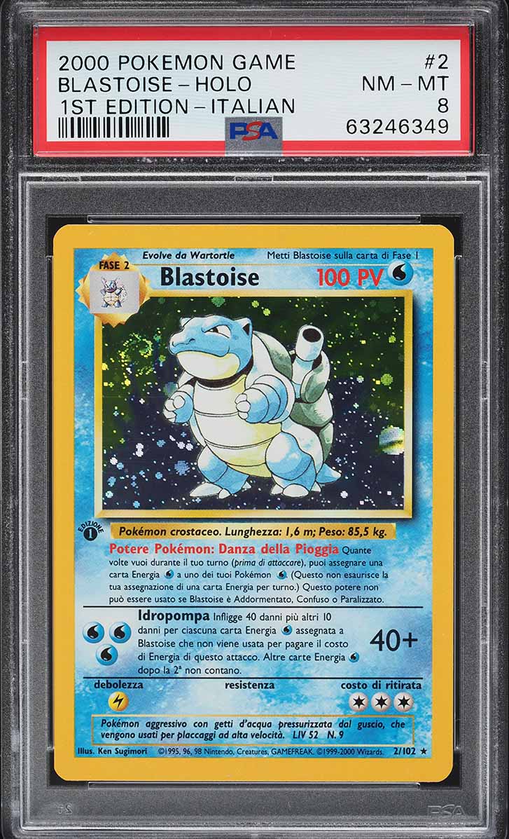 2000 Pokemon Italian Base Set 1st Edition Holo Blastoise #2 PSA 8 NM-MT