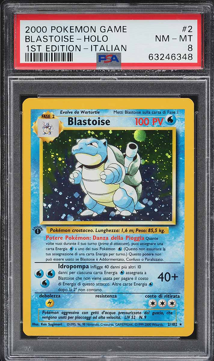 2000 Pokemon Italian Base Set 1st Edition Holo Blastoise #2 PSA 8 NM-MT