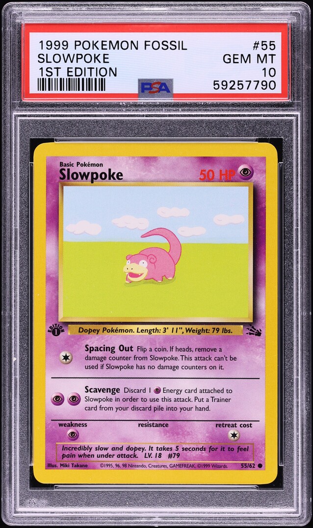 1999 Pokemon Fossil 1st Edition Slowpoke #55 PSA 10 GEM MINT