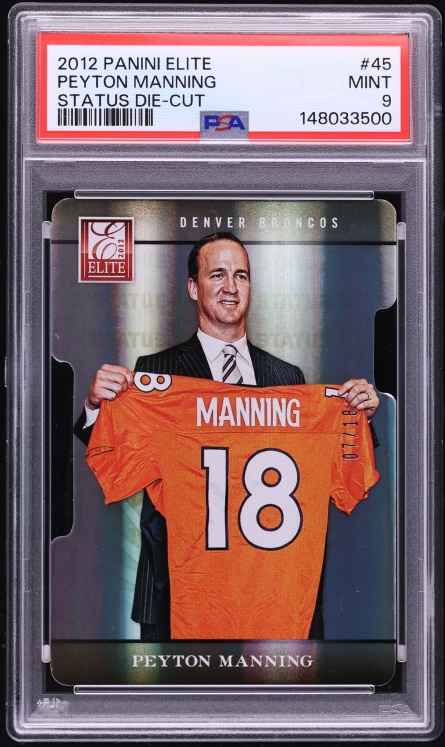 2012 Panini Elite Status Die-Cut Peyton Manning /18 #45 PSA 9 MINT - Photo 1