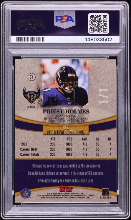 1999 Topps Gold Label Class 2 Priest Holmes 1/1 #77 PSA 8 NM-MT - Photo 2