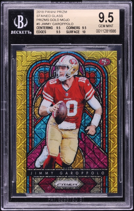 2018 Panini Prizm Stained Glass Prizm Gold Mojo Jimmy Garoppolo /10 #5 BGS 9.5 GEM MINT - Photo 1