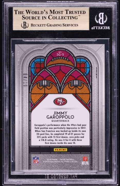 2018 Panini Prizm Stained Glass Prizm Gold Mojo Jimmy Garoppolo /10 #5 BGS 9.5 GEM MINT - Photo 2