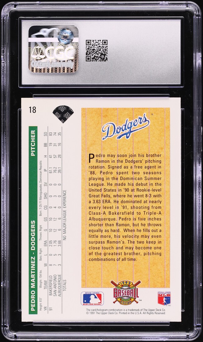 1992 Upper Deck Pedro Martinez ROOKIE #18 CGC 7.5 NRMT+