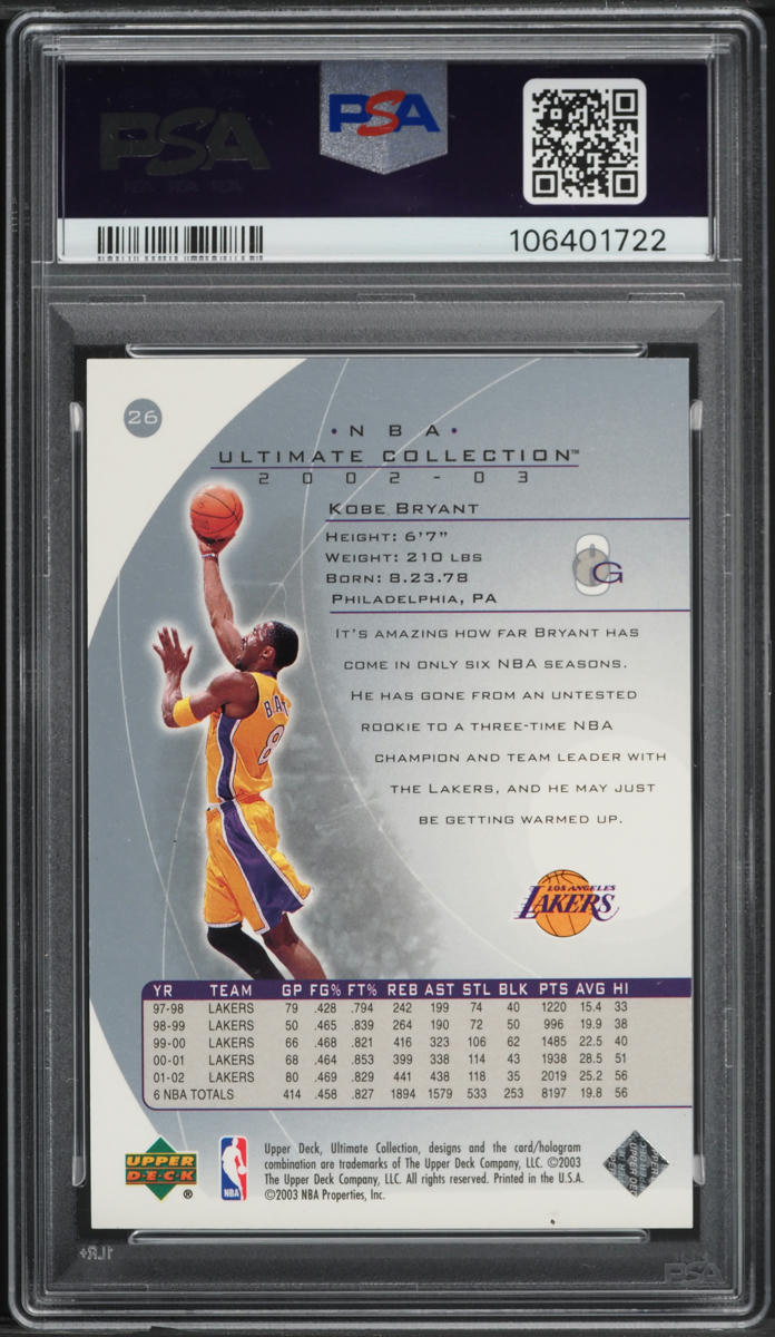 2002 Ultimate Collection Kobe Bryant /750 #26 PSA 10 GEM MINT