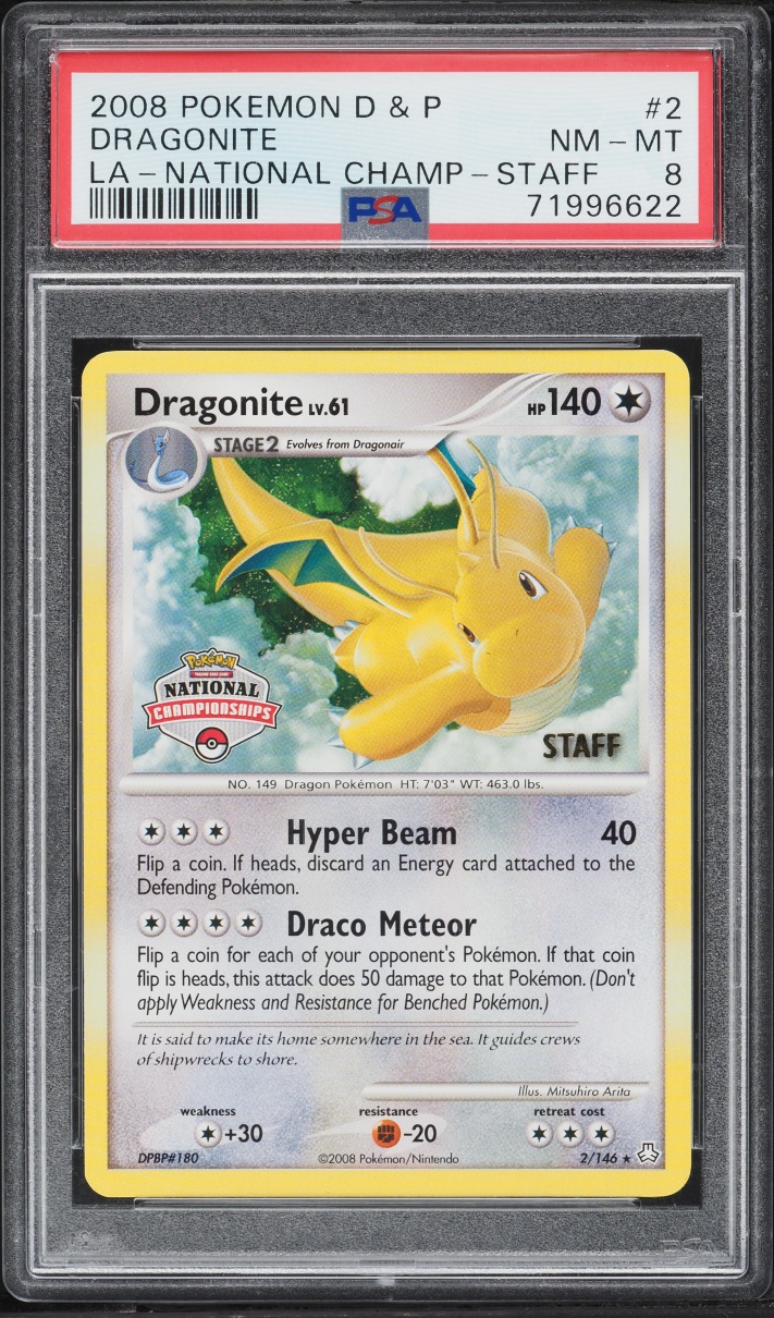 2008 Pokemon Diamond & Pearl Legends Awakened National Championships Staff Dragonite #2 PSA 8