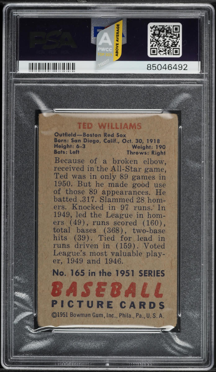 1951 Bowman Ted Williams #165 PSA 2.5 GD+