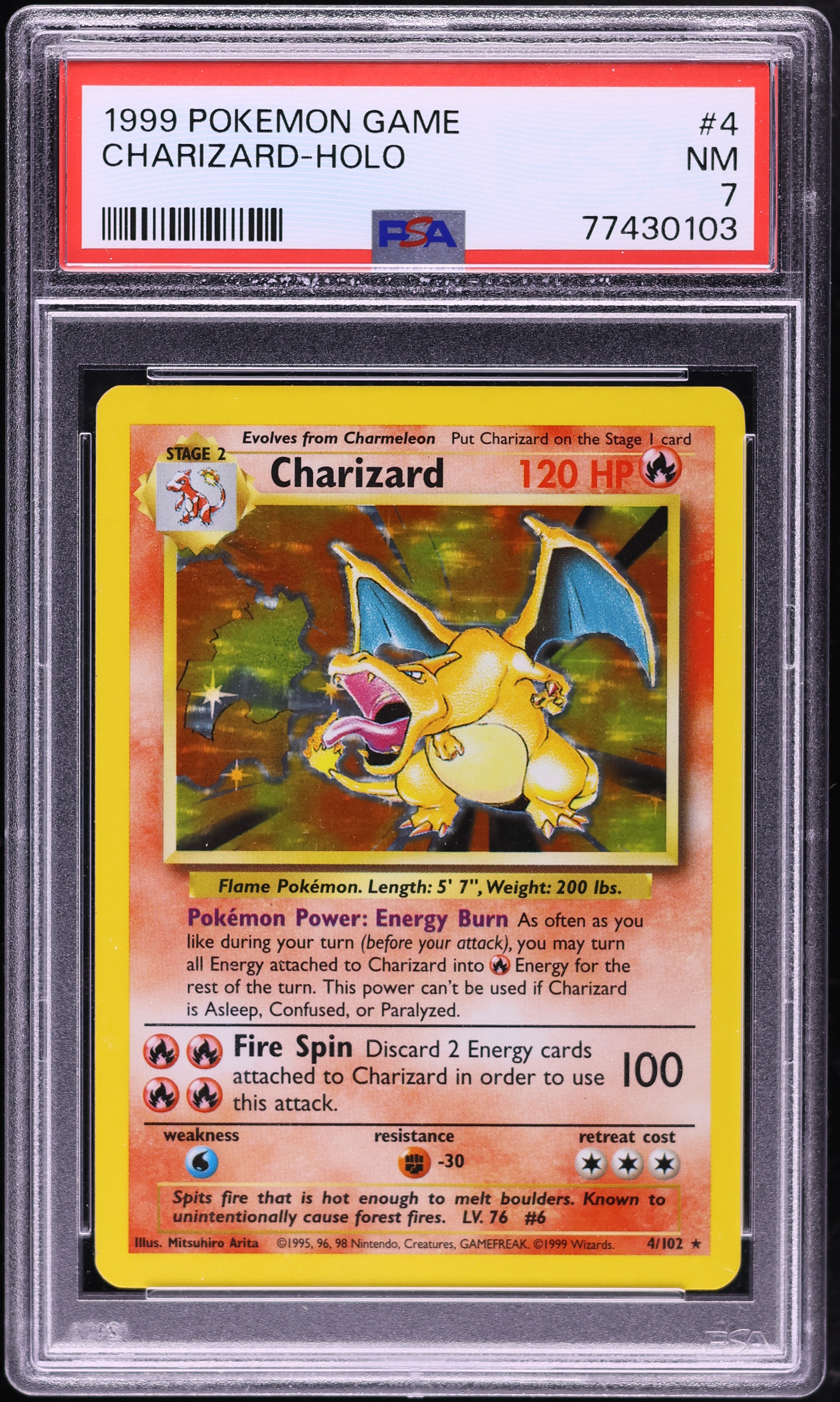 1999 Pokemon Base Set Holo Charizard #4 PSA 7 NRMT
