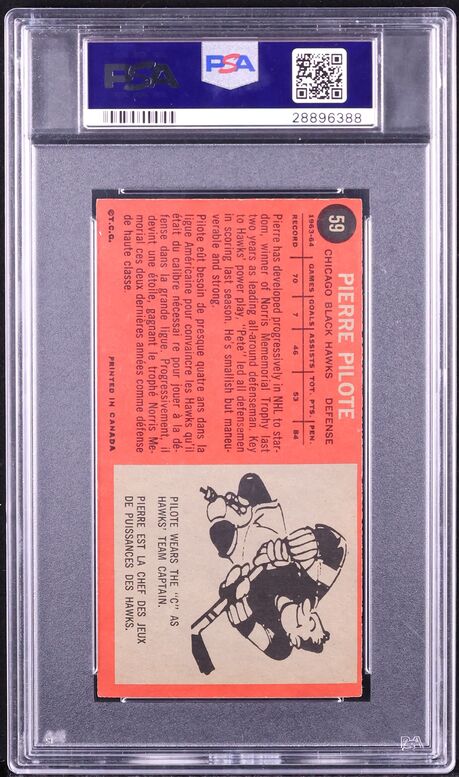1964 Topps Hockey Pierre Pilote #59 PSA 7 NRMT