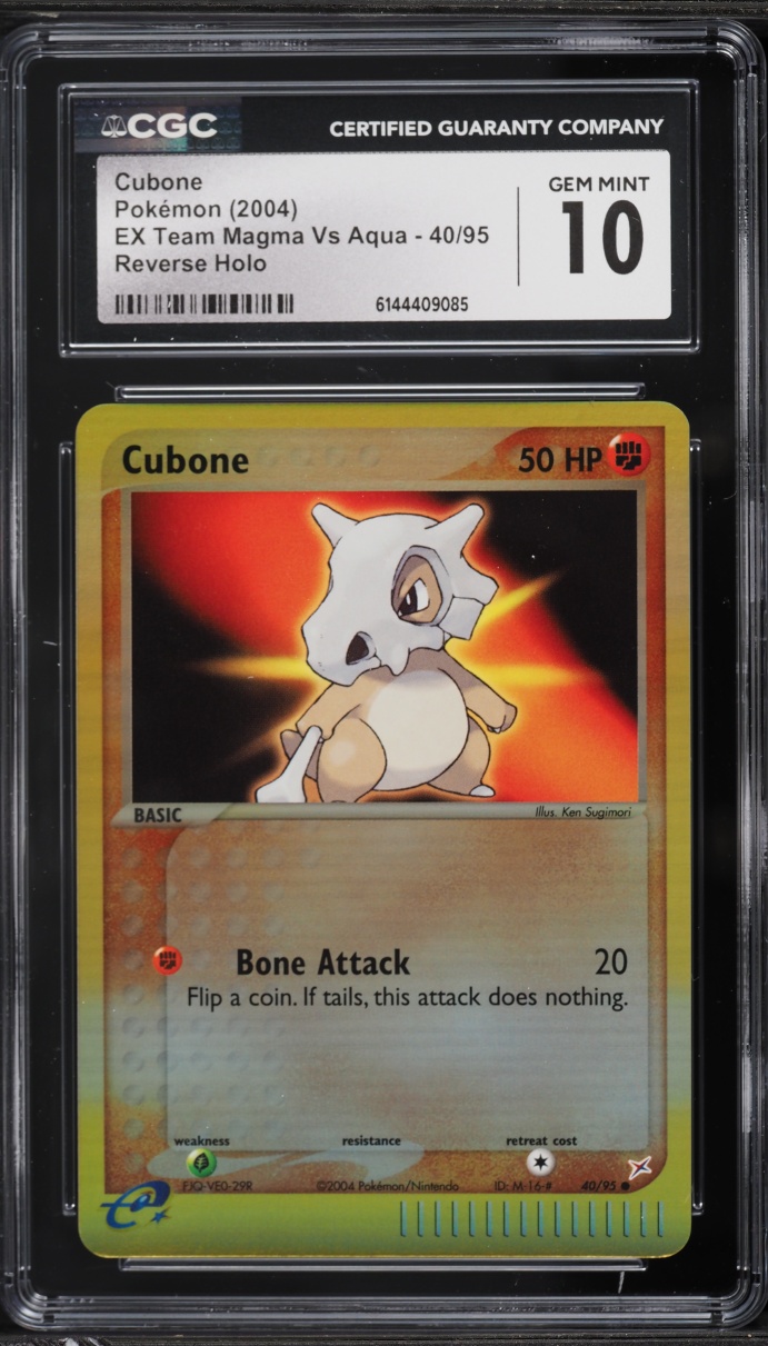 2004 Pokemon EX Team Magma Vs Aqua Reverse Holo Cubone #40 CGC 10 GEM MINT
