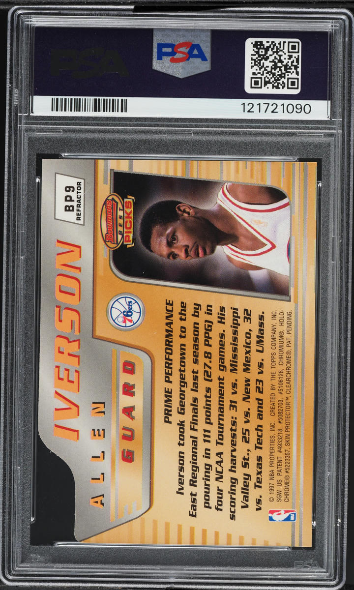 1996 Bowman's Best Picks Refractor Allen Iverson ROOKIE #BP9 PSA 9 MINT