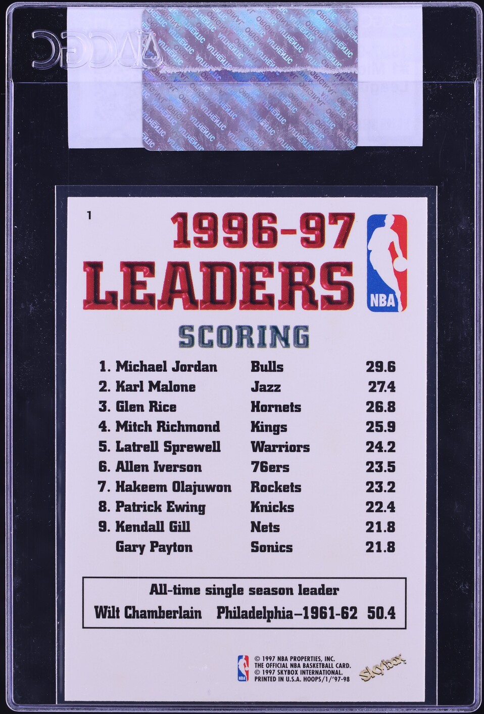 1997 Hoops League Leader Michael Jordan #1 CGC AUTH