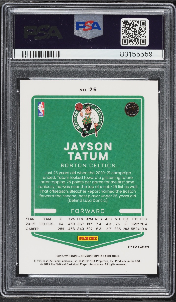 2021 Optic Fanatics Box Set Jayson Tatum #25 PSA 10 GEM MINT