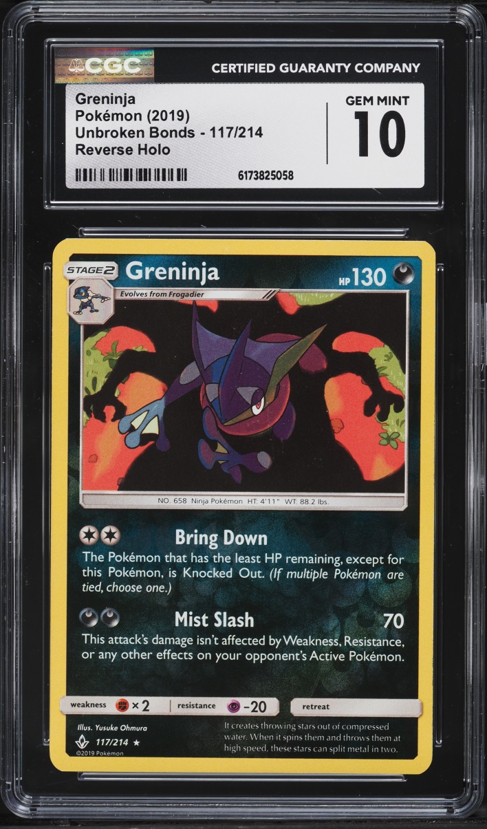 2019 Pokemon Sun & Moon Unbroken Bonds Reverse Holo Greninja #117 CGC 10 GEM MINT