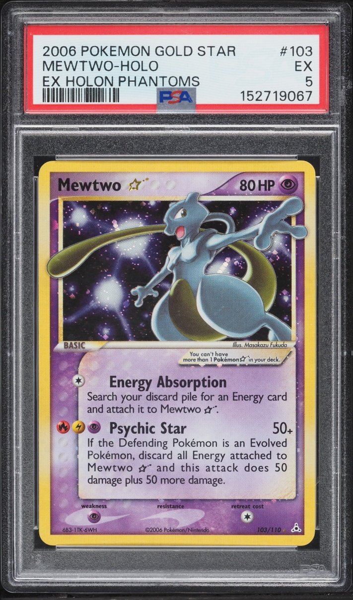 2006 Pokemon EX Holon Phantoms Holo Mewtwo Gold Star #103 PSA 5 EX