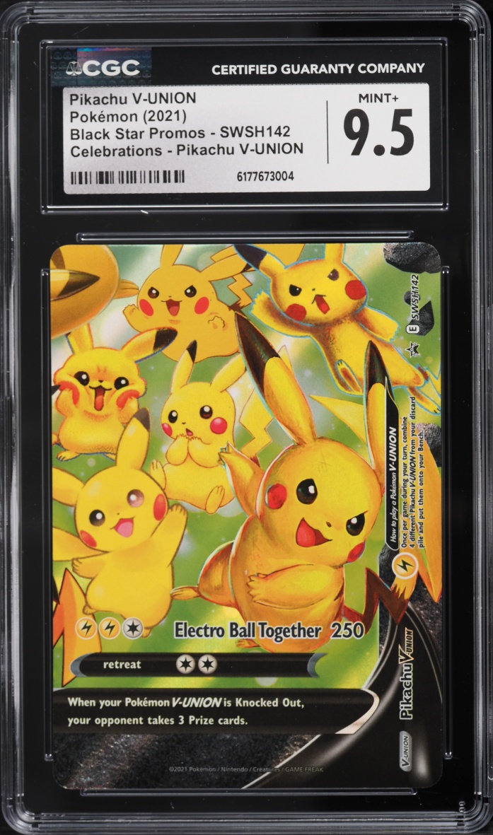 2021 Pokemon Sword & Shield Promo Celebrations Full Art Pikachu V-UNION #SWSH142 CGC 9.5 MINT+