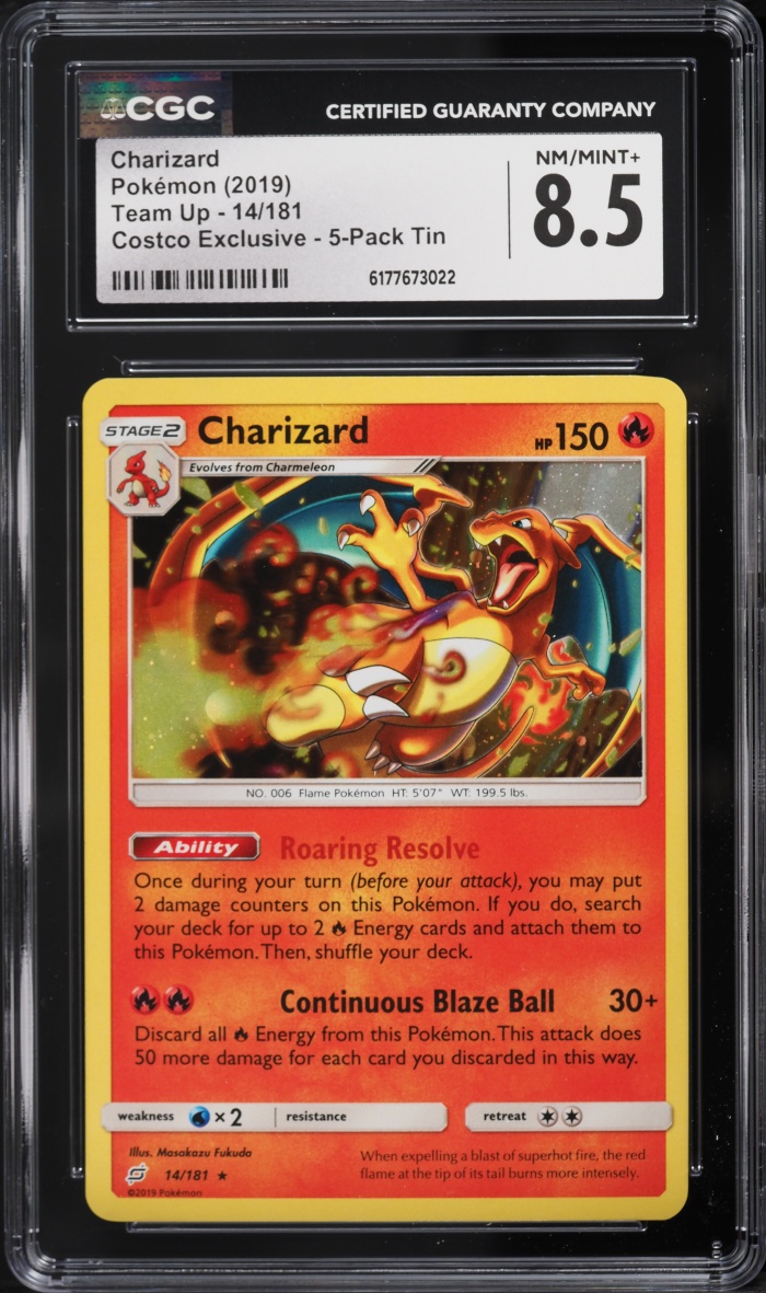 2019 Pokemon Sun & Moon Team Up Costco Exclusive Holo Charizard #14 CGC 8.5 NM-MT+