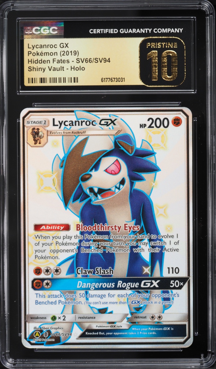 2019 Pokemon Sun & Moon Hidden Fates Vault Shiny Lycanroc GX #SV66 CGC 10 PRISTINE