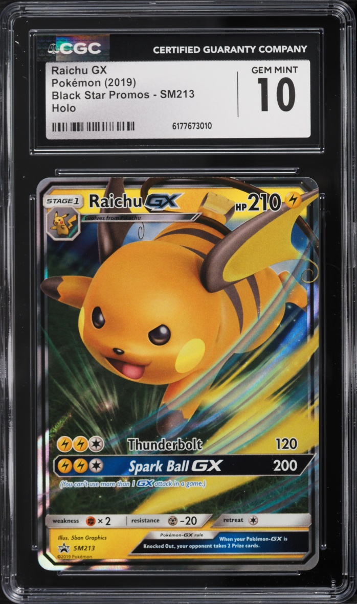 2019 Pokemon Sun & Moon Promo Hidden Fates Holo Raichu GX #SM213 CGC 10 GEM MINT