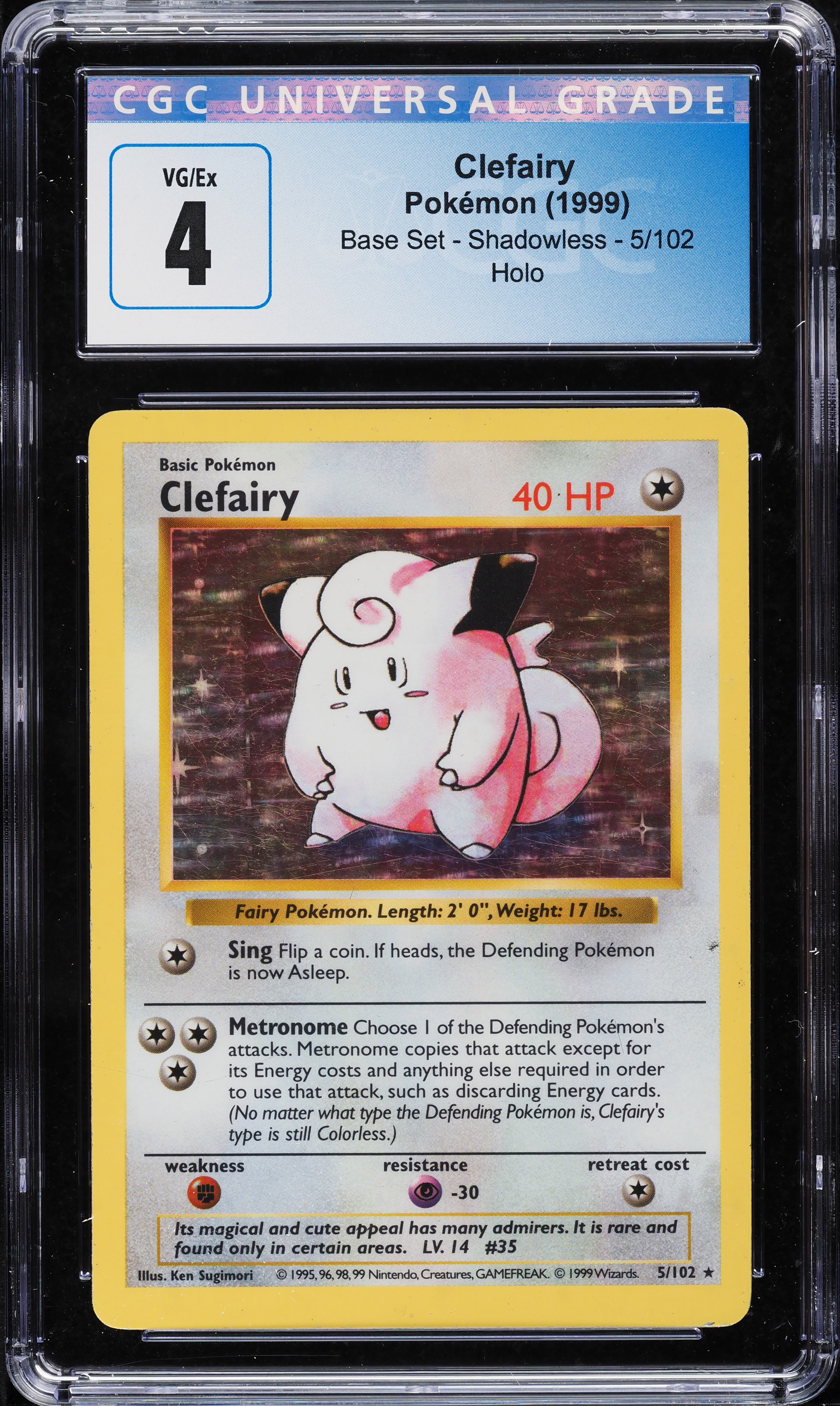 1999 Pokemon Base Set Shadowless Holo Clefairy #5 CGC 4 VGEX
