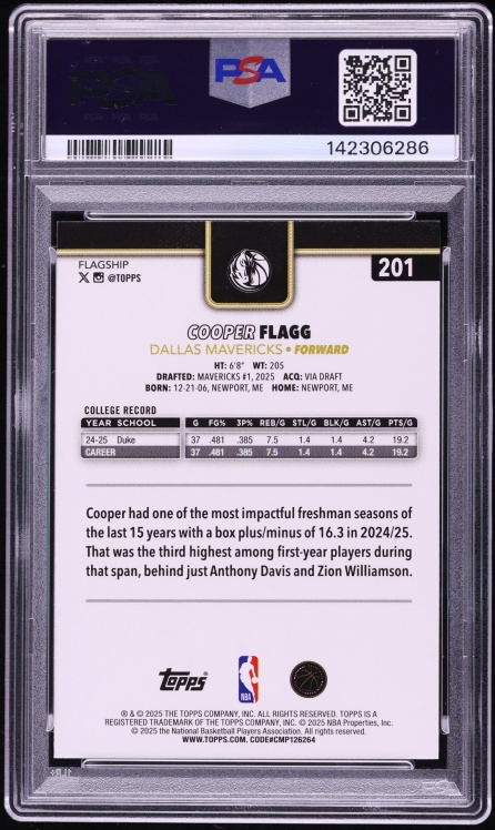 2025 Topps Blackout Cooper Flagg ROOKIE #201 PSA 10 GEM MINT - Photo 2