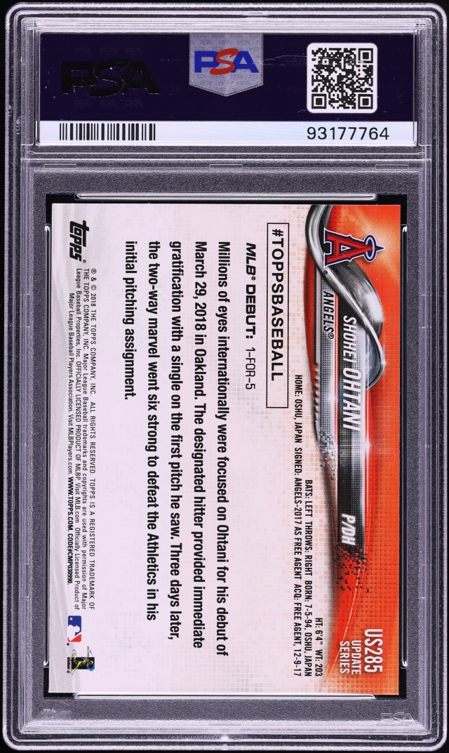 2018 Topps Update Shohei Ohtani ROOKIE #US285 PSA 10 GEM MINT