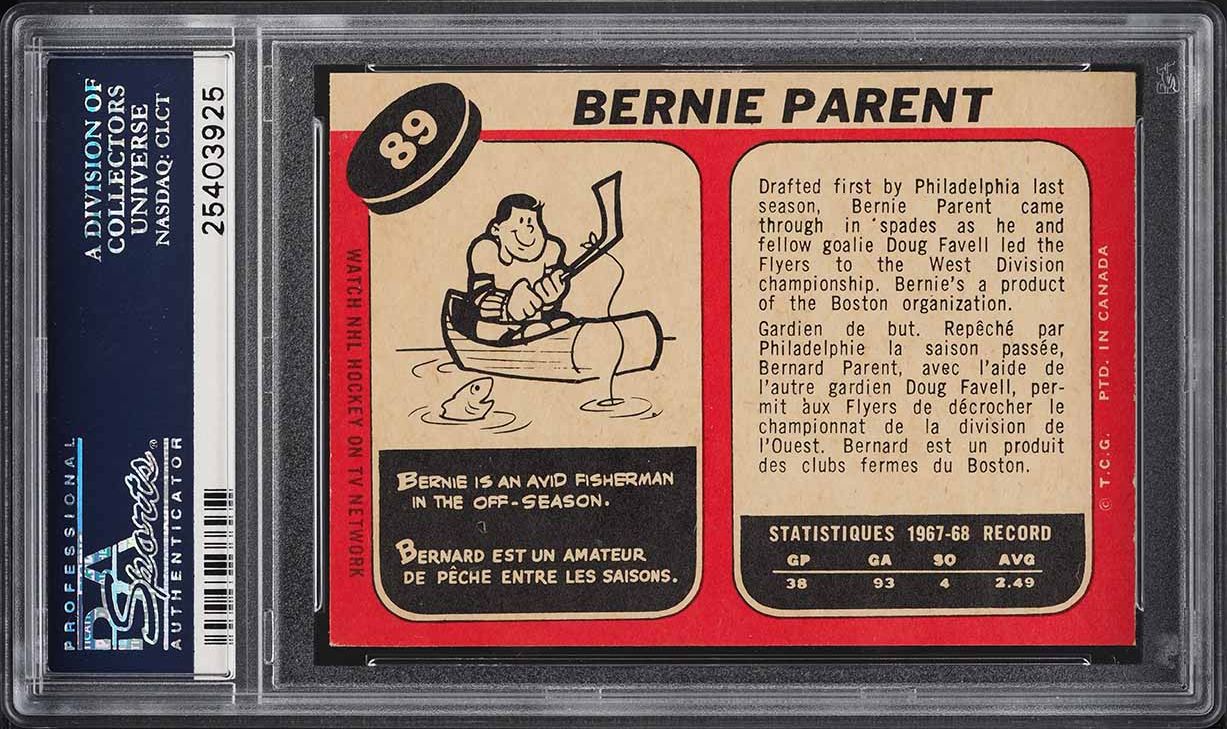 1968 O-Pee-Chee Hockey Bernie Parent ROOKIE #89 PSA 6 EXMT