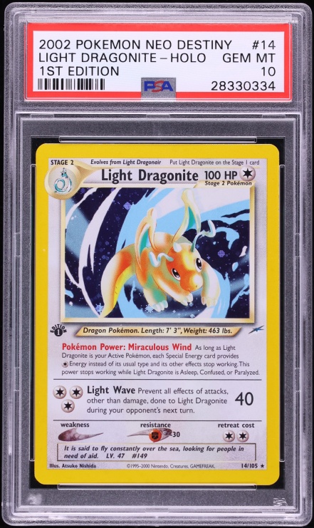 2002 Pokemon Neo Destiny 1st Edition Light Dragonite #14 PSA 10 GEM MINT