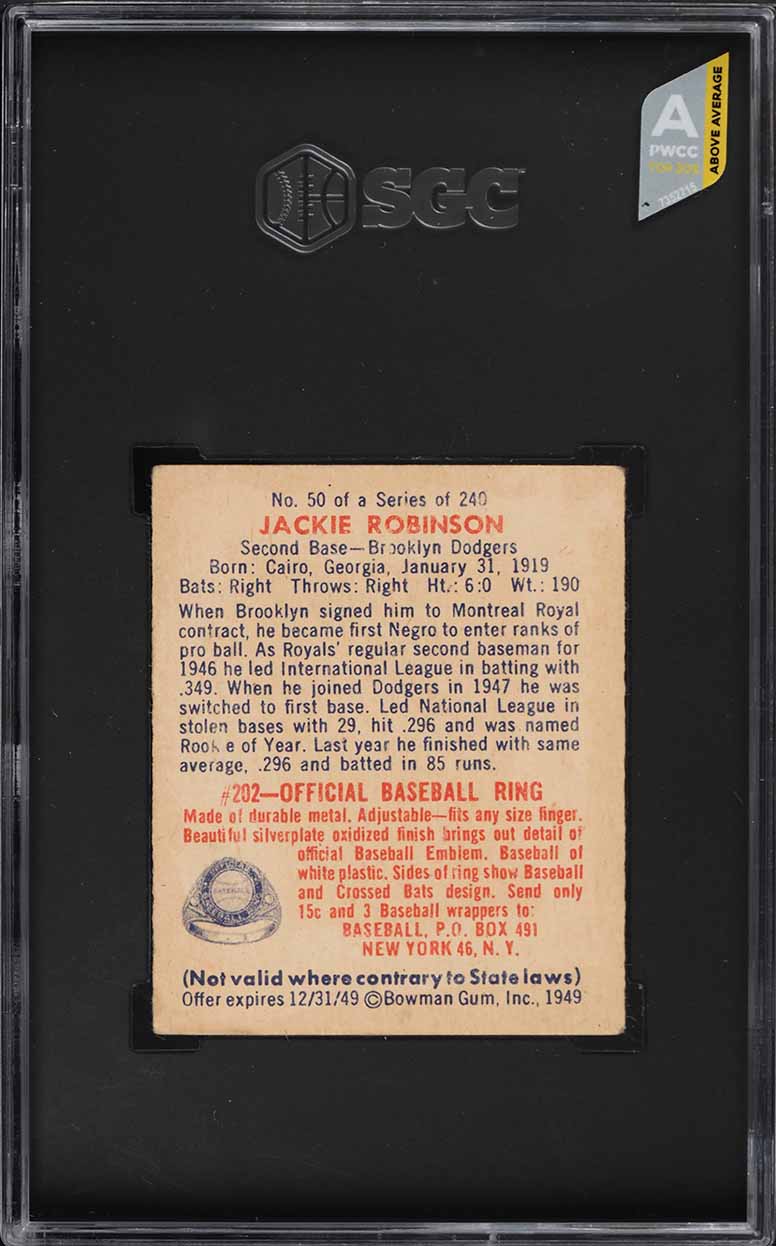 1949 Bowman Jackie Robinson ROOKIE #50 SGC 2.5 GD+