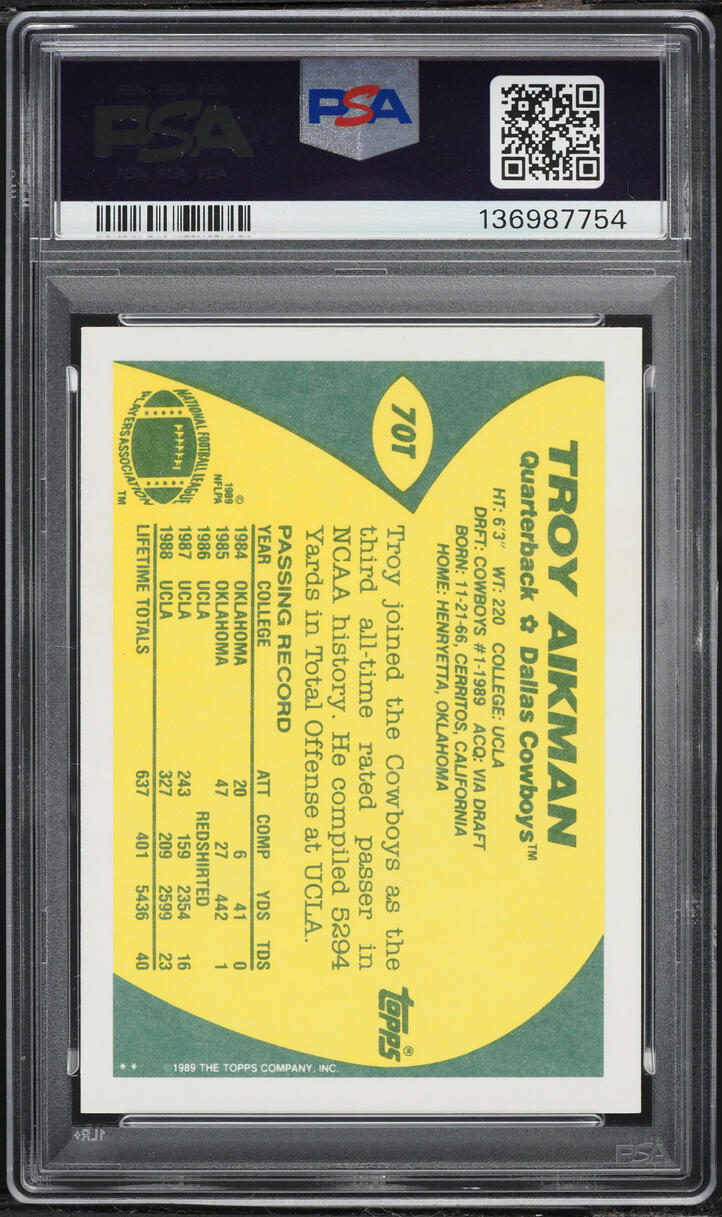 1989 Topps Traded Troy Aikman ROOKIE #70T PSA 10 GEM MINT