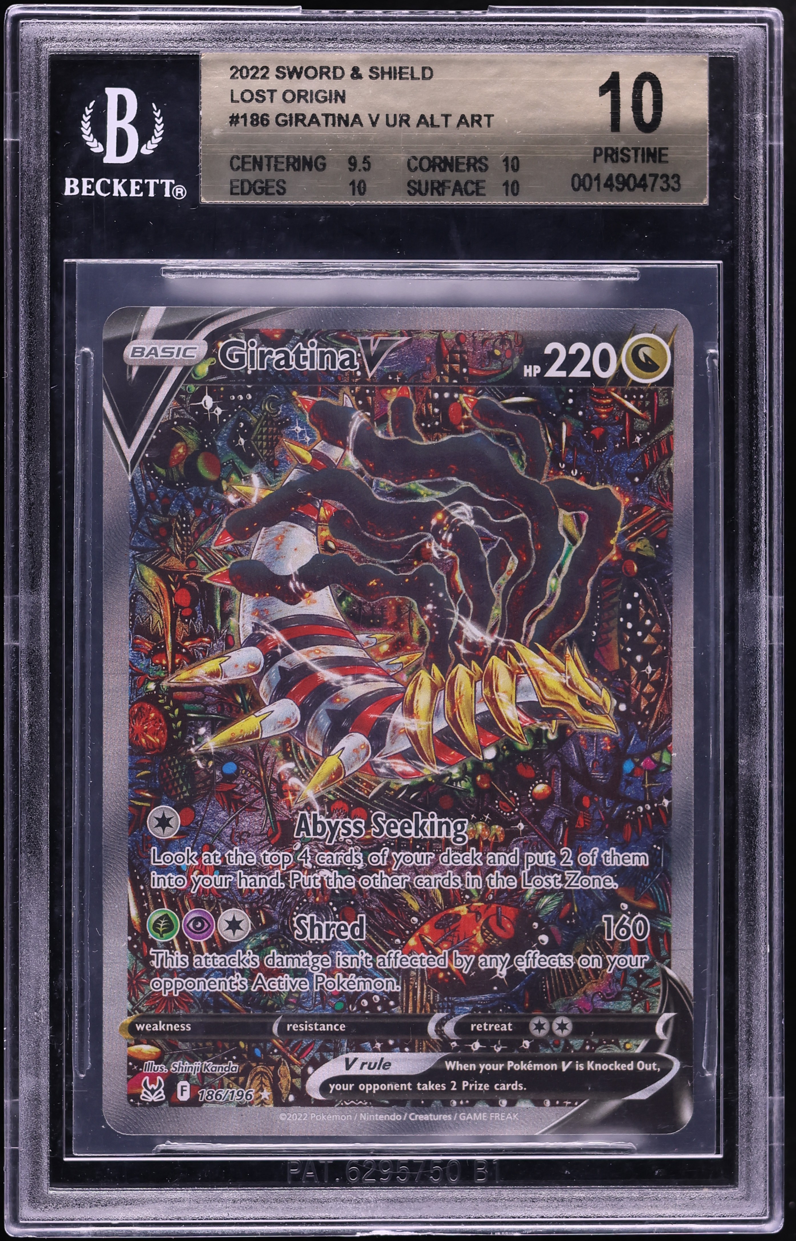 2022 Pokemon Sword & Shield Lost Origin Alt Art Giratina V #186 BGS 10 PRISTINE