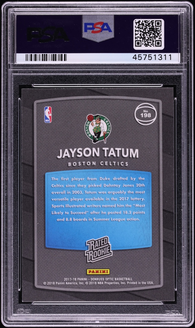 2017 Donruss Optic Red & Yellow Jayson Tatum ROOKIE #198 PSA 10 GEM MINT
