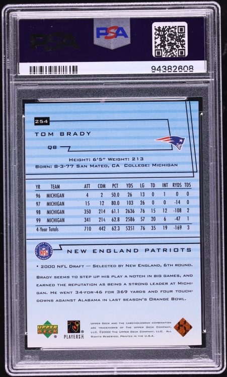 2000 Upper Deck TB12 Collection Tom Brady ROOKIE AUTO #254 PSA AUTH