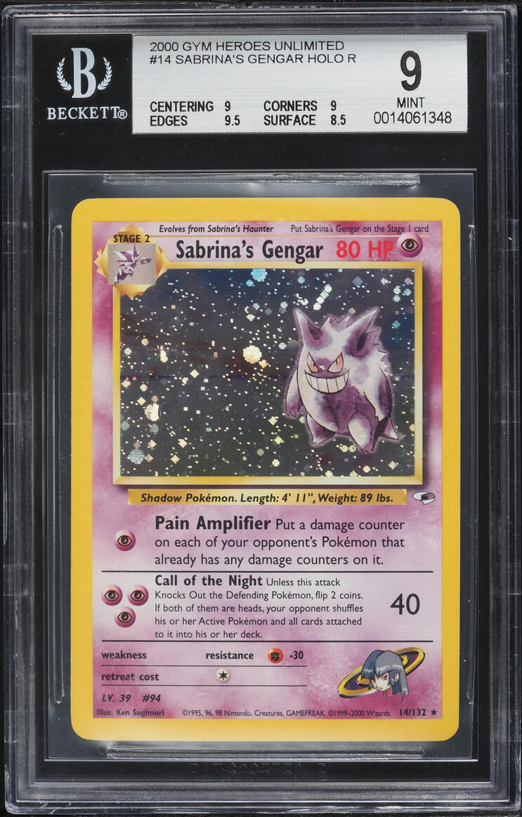 2000 Pokemon Gym Heroes Holo Sabrina's Gengar #14 BGS 9 MINT