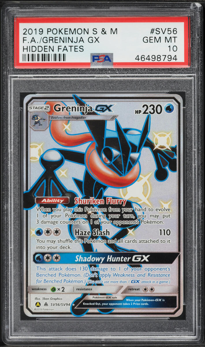 2019 Pokemon Sun & Moon Hidden Fates Shiny Full Art Greninja GX #SV56 PSA 10 GEM MINT