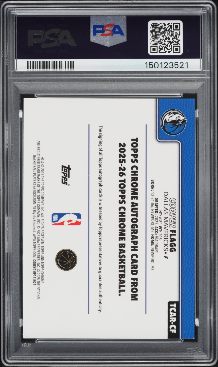 2025 Topps Chrome Cooper Flagg ROOKIE AUTO DNA 10 #TCAR-CF PSA 9 MINT