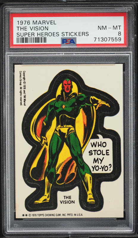 スケッチカード Marvel Vision 1976 Topps Marvel Super Heroes Stickers The Vision PSA 8 NM