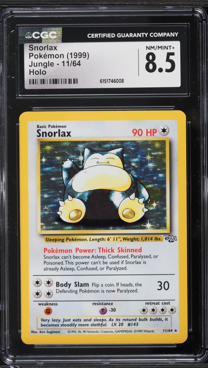1999 Pokemon Jungle Holo Snorlax #11 CGC 8.5 NM-MT+
