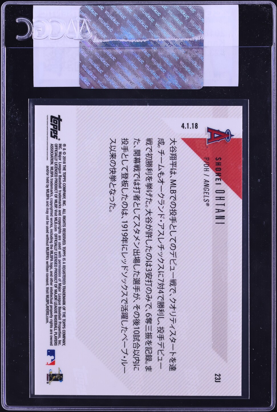 2018 Topps Now Kanji Edition Shohei Ohtani ROOKIE #23J CGC AUTH