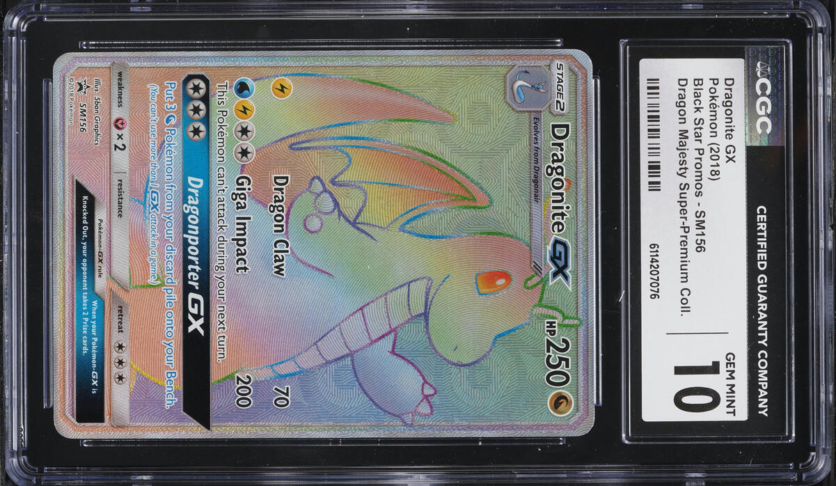 2018 Pokemon SM Promo Dragon Majesty Premium Rainbow Rare Dragonite GX #SM156 CGC 10 GEM MINT