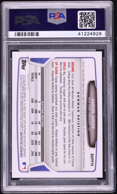 2013 Bowman Draft Picks Aaron Judge PROSPECT #BDPP19 PSA 9 MINT