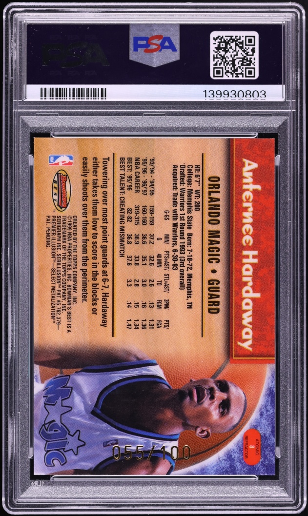 1998 Bowman's Best Atomic Refractor Anfernee Hardaway /100 #8 PSA 10 GEM MINT