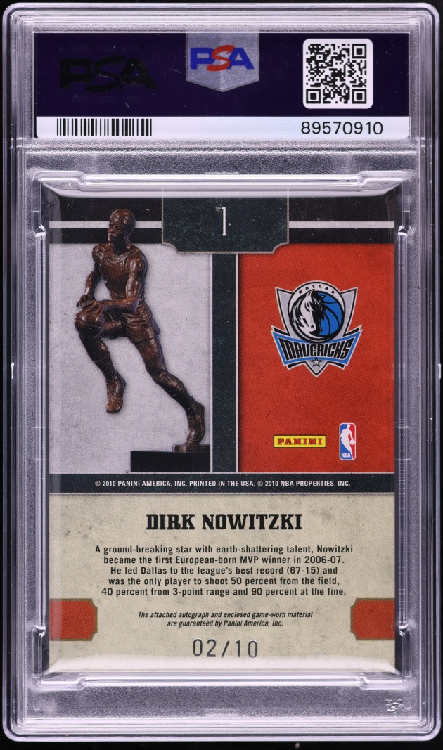 2009 Panini Timeless Treasures MVP Material MVP Signature Dirk Nowitzki PATCH AUTO /10 #1 PSA 8