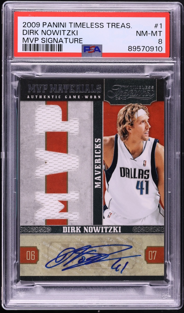 2009 Panini Timeless Treasures MVP Material MVP Signature Dirk Nowitzki PATCH AUTO /10 #1 PSA 8