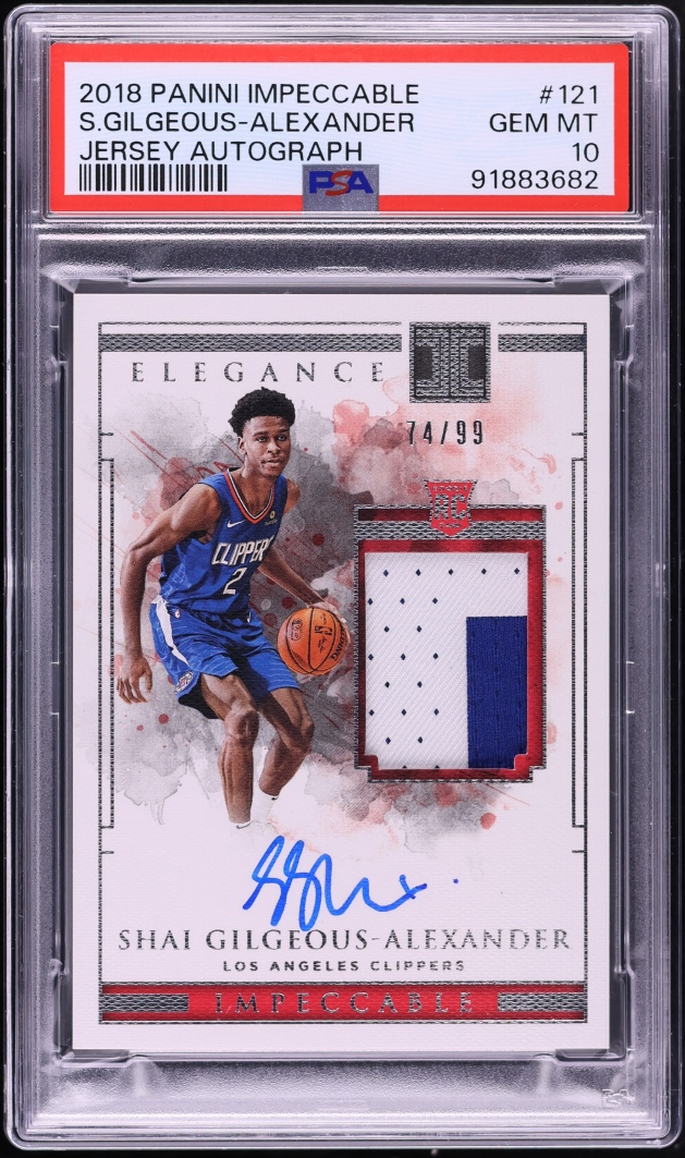2018 Panini Impeccable Shai Gilgeous-Alexander ROOKIE PATCH AUTO /99 #121 PSA 10 GEM MINT